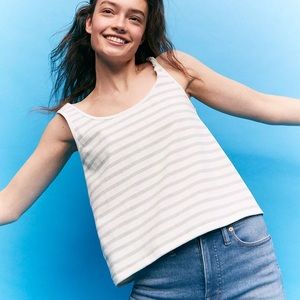 Madewell boxy-crop top tank XXS in crawley stripe—white with mint green. Euc